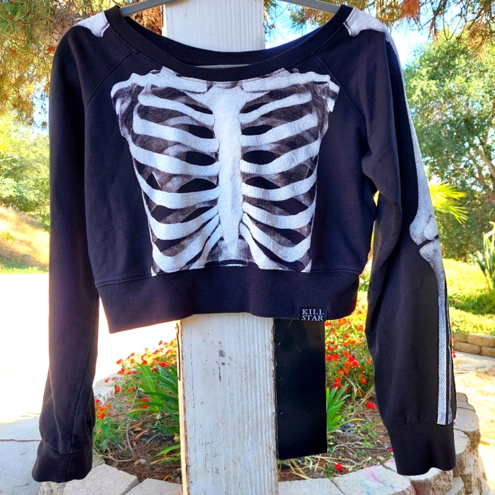 Killstar Black and White Skeleton Crop Top